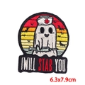Detail of ghost nurse embroidery patch with I Will Stab You text and bat silhouette - Ghost Nurse I Will Stab You Style (PE8778CT)