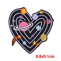 Space theme heart shaped embroidery patch with planet motifs for DIY sewing 8.8x9.1cm - Space Theme Heart Style (PE9223CT)