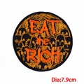 Écusson brodé punk Eat the Rich rond avec fil orange et diamètre de 7,9 cm - Style Rond Eat The Rich (PE7989CT)