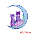 Round embroidered moon and purple cats patch for DIY clothing, size 6.5x7.4cm - Floral Crescent Moon Twin Cats Style (PE8146CT)