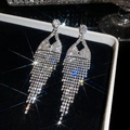 Silver needle long tassel earrings with sparkling rhinestones in rhombus design - Rhombus Hollow Elegant Style (9#)