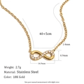 Infinity symbol necklace in 18K gold plated stainless steel with dimensions - Necklace / Gold