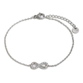 Minimalist silver stainless steel infinity bracelet with crystals for women jewelry. - Bracelet / Steel