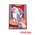 Justice tarot cat embroidered patch with cartoon cat and knife design, 6.5x9.2cm size - Justice Cat (PE9419CT)