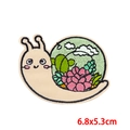 Cute snail embroidery patch with cactus landscape design for clothes DIY, 6.8x5.3cm - Snail Landscape (PE8329CT)