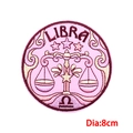Detailed embroidery of Libra zodiac patch featuring pink fabric and 8cm diameter - Libra (PE9117CT)