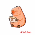 Cute capybara holding coffee cup embroidery patch for DIY clothing decor 4.3x5.6cm - Coffee Capybara (PE9407CT)