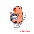Macro view of cartoon capybara on toilet embroidery patch, size 4.5x5.5cm for DIY decor - Toilet Newspaper Capybara (PE9667CT)
