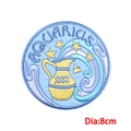 Detail of an 8cm Aquarius zodiac embroidered patch featuring blue and gold thread patterns - Aquarius (PE9114CT)