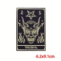 Close-up of The Devil tarot embroidery patch featuring a skull with horns and star - Devil Head Style (PE9304CT)