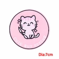 Macro detail of round Pink Cat embroidered patch with CUTE BUT PSYCHO text and 7cm diameter - Cat with Knife Round Style (PE9247CT)