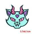 Cartoon mint green devil cat embroidery patch with heart detail, size 5.7x6.1cm - Mint Green Devil Cat (PE9218CT)