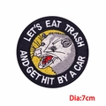 7cm round opossum embroidery patch with satirical quote for DIY clothing decoration - Opossum Trash Car (PE9252CT)
