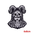 Gothic skull with curved horns embroidery patch for clothes DIY, 6x8cm size - Cloaked Skull Character Style (PE9221CT)