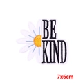 Embroidered 'BE KIND' patch with a white daisy flower, measures 7x6cm for DIY decor - Half Daisy Be Kind Style (PE9147CT)