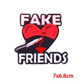 Fake Friends heart embroidery patch with dagger, 7x6.8cm punk style iron-on applique - Heart Dagger Punk Style (PE9242CT)