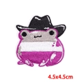 Dettaglio toppa ricamata a forma di rana 4,5x4,5cm con cappello da cowboy e strisce - Stile Rana Cappello Cowboy Nero (PE8708CT)