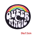 Detail of 7.5cm Queer Magic round embroidered patch with rainbow motif on black fabric - Queer Magic Rainbow (PE8988CT)
