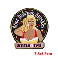 Detailed embroidery patch showing a blonde woman design with size 7.8x8.3cm dimensions - Round Blonde Girl Illustration Style (PE9580CT)