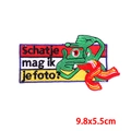 Oeteldonk geborduurde patch kikker met sjaal en Schatje mag ik je foto tekst 9,8x5,5cm - Foto Kikker (PE9542CT)