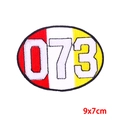 Oeteldonk carnaval embleem met 073 borduursel op rood-wit-geel gestreepte stof - 073 Nummer Driekleurige Patch (PE9565CT)