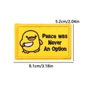 Detail of Peace was Never An Option embroidered patch with reinforced edges and 3.18in length - Duck With Knife (PE9987CT)