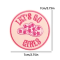 Pink circular cowgirl hat embroidered patch with Let's Go Girls text and 7cm size detail - PE10754CT