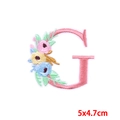 Pink embroidered letter G patch with colorful flowers and green leaves, 5x4.7cm size - Letter G (PE7615CT-G)