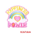 Happiness Is Power rainbow embroidery patch with pink heart for hats and clothing - Rainbow Happiness Style (PE7094CT)
