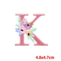 Pink embroidered letter K patch with floral patterns and dimensions 4.8x4.7cm - Letter K (PE7615CT-K)