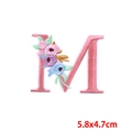 Pink embroidered letter M patch with floral details for DIY clothing iron-on applique - Letter M (PE7615CT-M)