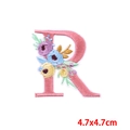 Pink letter R embroidery patch with colorful flowers and leaves, DIY iron-on applique - Letter R (PE7615CT-R)