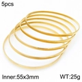 Set of 5 minimalist gold-plated titanium steel stackable bangles for women - 3mm Five Rings Set - Inner Diameter 55mm / Gold