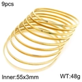 Set of 9 minimalist gold plated stainless steel stacking bangle bracelets for women - 3mm Nine Rings Set - Inner Diameter 55mm / Gold
