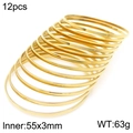 Set of 12 minimalist gold plated stainless steel stacking bangles for women jewelry - 3mm Twelve Rings Set - Inner Diameter 55mm / Gold
