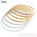 7-piece minimalist stackable stainless steel bangles set in mixed metallic colors - 3mm Mixed Color Seven Rings - Inner Diameter 55mm / Mixed Gold Silver Rose Gold