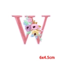 Pink floral letter W embroidery patch for clothing DIY and iron-on repairs 6x4.5cm - Letter W (PE7615CT-W)