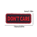 Rectangular embroidered patch with Don't Care text and size dimensions in inches - Don't Care (PE10383CT)