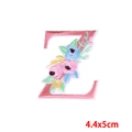 Embroidered letter Z patch with colorful flowers and green leaves, size 4.4x5cm - Letter Z (PE7615CT-Z)