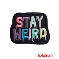 6.4x5cm Stay Weird embroidered patch with colorful dripping letters on black fabric - STAY WEIRD Gradient Drip Text (PE8727CT)