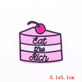 Pink slice cake patch with 'Eat the Rich' embroidery and cherry, size 5.1x5.1cm - PE6084CT