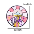 6cm colorful mushroom embroidery patch with pink radial background and star details - Colorful Mushroom Style (PE12506CT)