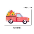 Detail of red truck embroidery patch with fruit cargo and measurement dimensions - Red Truck Style (PE12508CT)