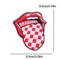 Bestickter Lippen-Aufnäher mit Karomuster und Brabant-Schriftzug für Textilien - Lippenzunge (PE9589CT)