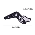 Detail view of Karma embroidered patch with handshake design and precise white edge stitching - Karma Style (PE12482CT)