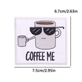 Detailed view of square cartoon coffee patch with COFFEE ME embroidery and dimensions - Sunglasses Coffee Cup Character Style (PE11417CT)