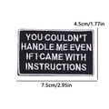 Detailed size view of black rectangular embroidered quote patch with iron-on backing - Slogan Quote Style (PE12587CT)