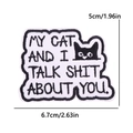 Cartoon black cat embroidery patch with witty quote for clothing decor 5x6.7cm - Black Cat My Cat Text Style (PE12597CT)
