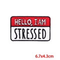 Detail of HELLO I AM STRESSED cartoon embroidery patch measuring 6.7x4.3cm for DIY clothing - Hello I Am Stressed (PE8728CT)