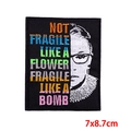Detail of feminist Ruth Bader Ginsburg embroidery patch with Not Fragile text 7x8.7cm - RBG Portrait Not Fragile Style (PE7761CT)